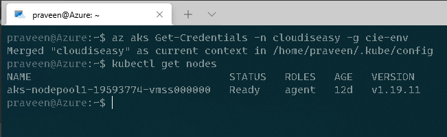 Connect to AKS cluster - kubectl get nodes