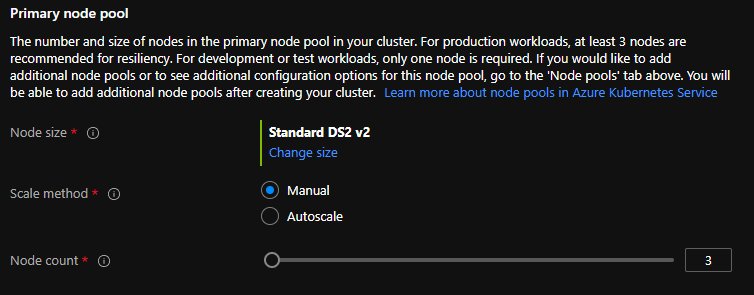 AKS Cluster - Primary node pool details